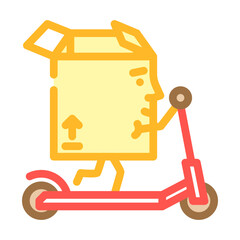 scooter ride cardboard box character color icon vector. scooter ride cardboard box character sign. isolated symbol illustration