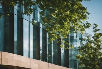 Eco-friendly building in the modern city Sustainable glass office building with tree for reducing