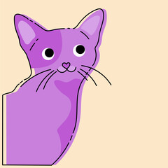 Cute cartoon cat. Vector illustration of a cat on a colored background. Design element for advertising, posters, prints for clothing, banners, covers, children's products, websites, social networks