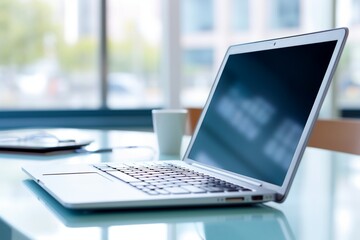 Productive Office Work: Businesswoman Typing on Laptop