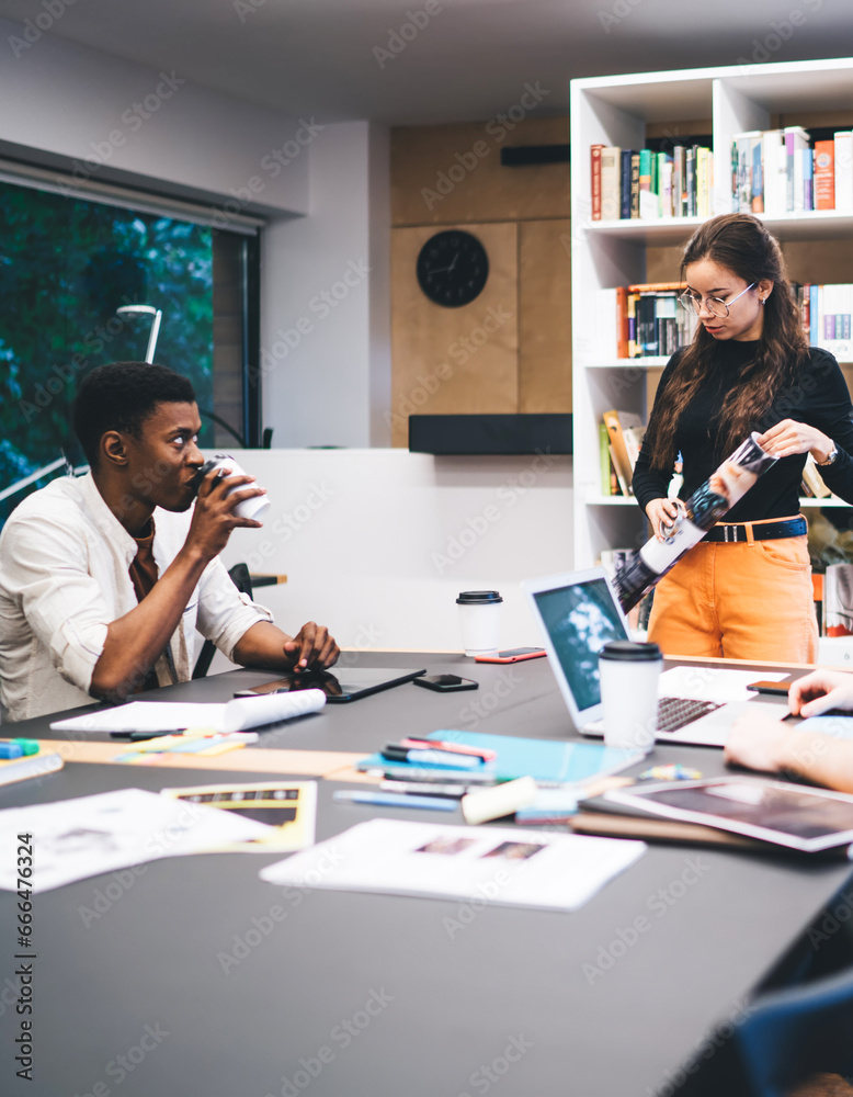 Poster Creative multiracial colleagues working on project