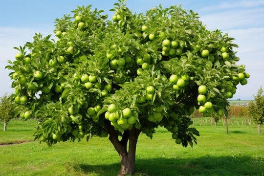 apple tree bearing full grown green fruits