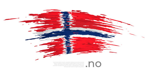 Norway flag. Brush strokes, grunge. Brush painted norwegian flag on white background. Vector design, template national poster with place for text. State patriotic banner of norway, cover. Copy space - obrazy, fototapety, plakaty