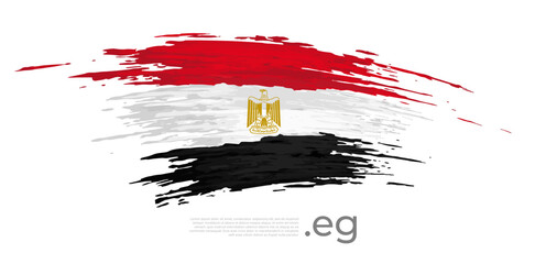 Egypt flag. Brush strokes, grunge. Brush painted egyptian flag on white background. Vector design, template national poster with place for text. State patriotic banner of egypt, cover. Copy space