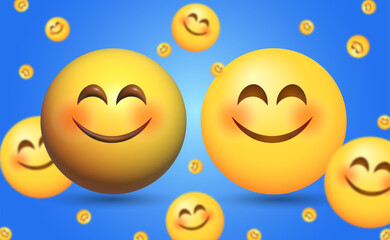 2D and 3D Vector Smiling Face With Smiling Eyes Emoji Illustration