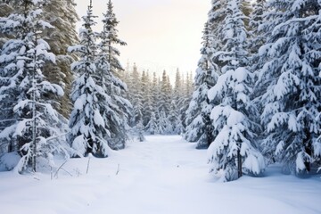 Fototapeta na wymiar snow covering pine trees in a wintry forest landscape