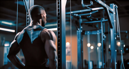 Man ready for Training At Gym. Sports Man Doing Exercise pull-ups On Sport Club. Generative Ai. - obrazy, fototapety, plakaty
