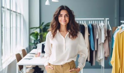 fashion designer smile at her work place , small business with young woman