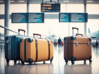 suitcases in airport terminal waiting area