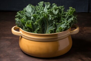 steamed kale on earth-toned stoneware