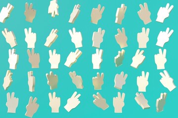 V peace hand gesture symbols on the blue background, 3d renderer, 3D, 