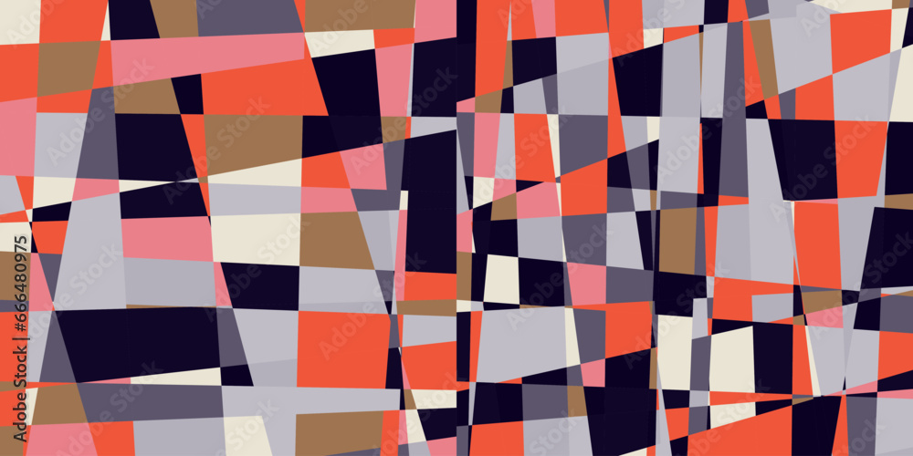 Poster Modern vector abstract  geometric multi- colored background with triangles, rectangles and squares . Pastel colored simple shapes graphic pattern. Abstract mosaic artwork.
