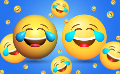 2D and 3D Vector Face With Tears of Joy Emoji Illustration