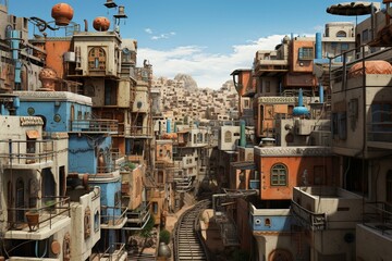 Fototapeta na wymiar a wide view of a urban area with houses. Generative AI