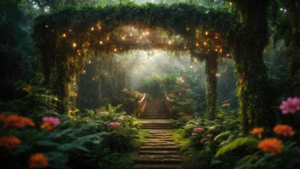 Foto op Plexiglas "Enchanted Canopy: Exploring the Beauty of a Lush Green Jungle" © MdRifat