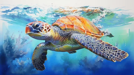 Poster Watercolor painting of a sea turtle © Fauzia