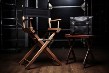 a directors chair with a movie clapperboard - obrazy, fototapety, plakaty