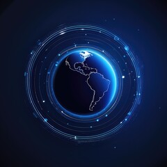 Planet Earth. Abstract technological rings in the orbit