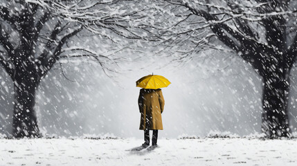 Man in a coat walking in a snowstorm