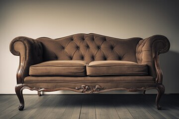 a high quality stock photograph of a single brown old sofa