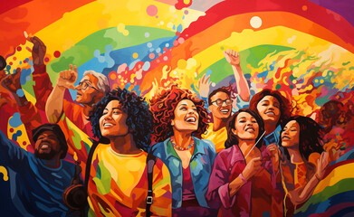 United in Diversity Inspiring Image of a Multicultural Group of People at Pop Art Style