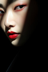 Play of light and shadows on the face of a beautiful Asian girl