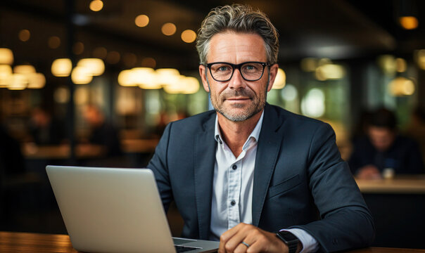 Successful Businessman: CEO Using Laptop in Office