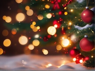 xmas tree with snow decorated with garland lights