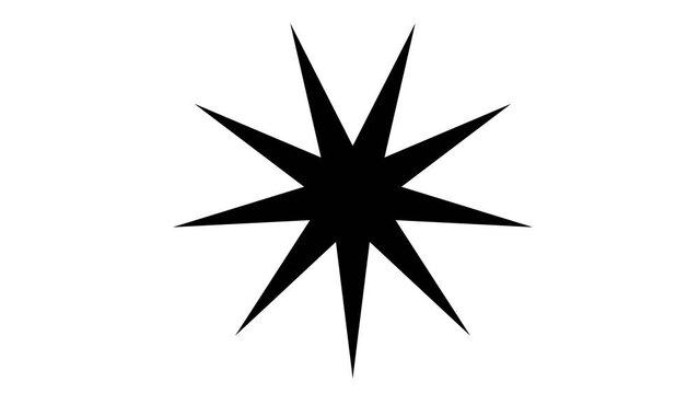Animated black symbol of star rotates. Icon spins. Vector illustration isolated on white background.