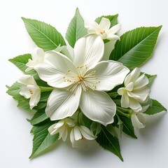 Green Leaf White Flower, Hd , On White Background 