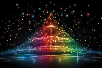 Obraz premium christmas tree decorations, santa claus with gifts, snowman in the snow, christmas gift boxes