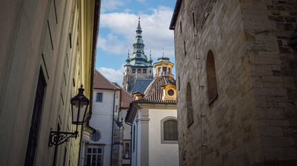 The street near Prague Castle and the tower of St. Vitus Cathedral II, Prague, Czech Republic