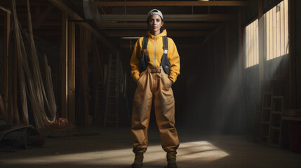 Fototapeta na wymiar Labor Day: Celebrating the Strength and Skilled Expertise of an American Woman in Construction.