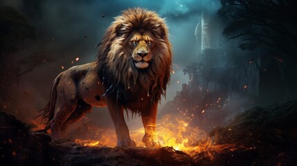 Fantasy digital art of a lion. 