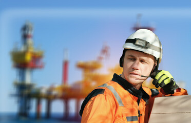Wind Farm Offshore Maintenance Technician. Seafarer. Seaman. Navigator. A Man In A Working Overall...