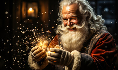 Obraz premium Christmas Magic: Santa Claus Blowing Snow