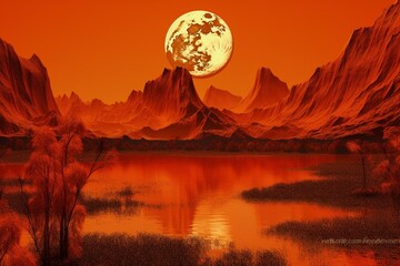 Orange scenic artwork made using digital tools. Generative AI