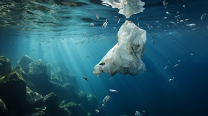 plastic bag environment pollution with iceberg of trash.