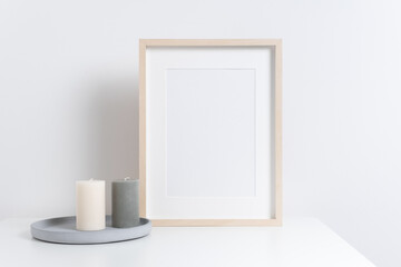 Blank artwork picture frame mockup with interior decor, mock up with copy space