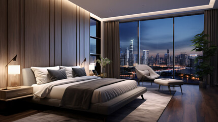 Modern and luxurious hotel bedroom