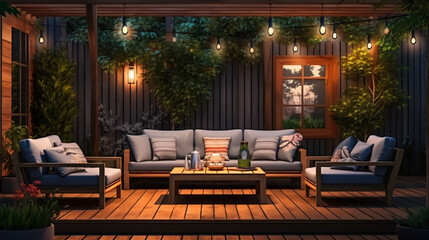 Fototapeta na wymiar Modern outdoor lounge in the garden