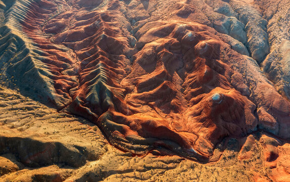 Altyn Emel national park in Kazakhstan. White Mountains Aktau, Martian desert landscape, up down photo