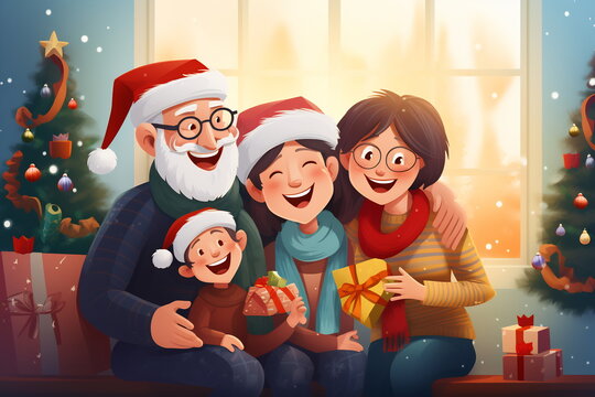 Multi generation family celebrating Christmas at home