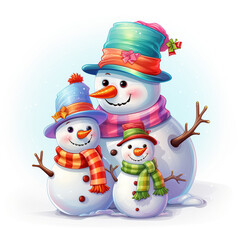 Stunning Christmas Snowman Family Clipart Isolated on White Background