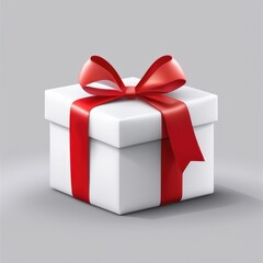 white gift with red ribbon on white