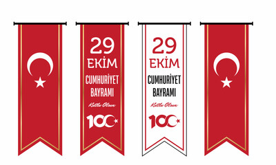 29 October Republic Day Turkey and the National Day in Turkey. Turkish text on red flag. (29 Ekim Cumhuriyet Bayrami Kutlu Olsun) swallow flag. kırlangıç bayrak. 29 Ekim Cumhuriyetimiz 100 yaşında.