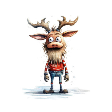 Festive Funny Reindeer Illustration for Seasonal Creativity Isolated on White Background