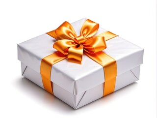 Fototapeta premium white gift with red ribbon on white