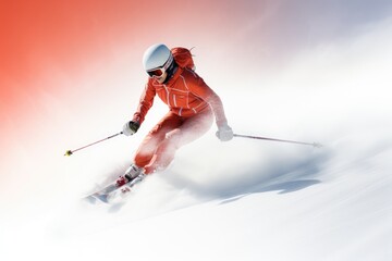 Passion for skiing against the backdrop of beautiful snowy mountains