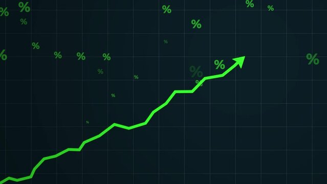 Green Arrow Rising On Graph With Percent Sale Symbols. animation